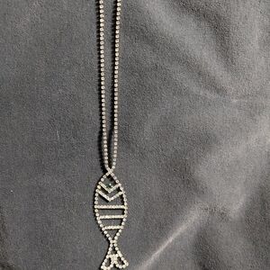 Silver-tone Crystal Fish Pendant Necklace with Green Accent